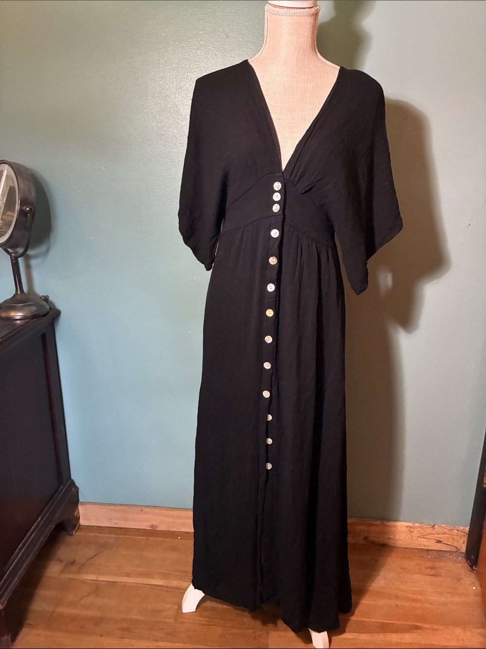 Showpo Black Button-Front V-Neck Maxi Dress